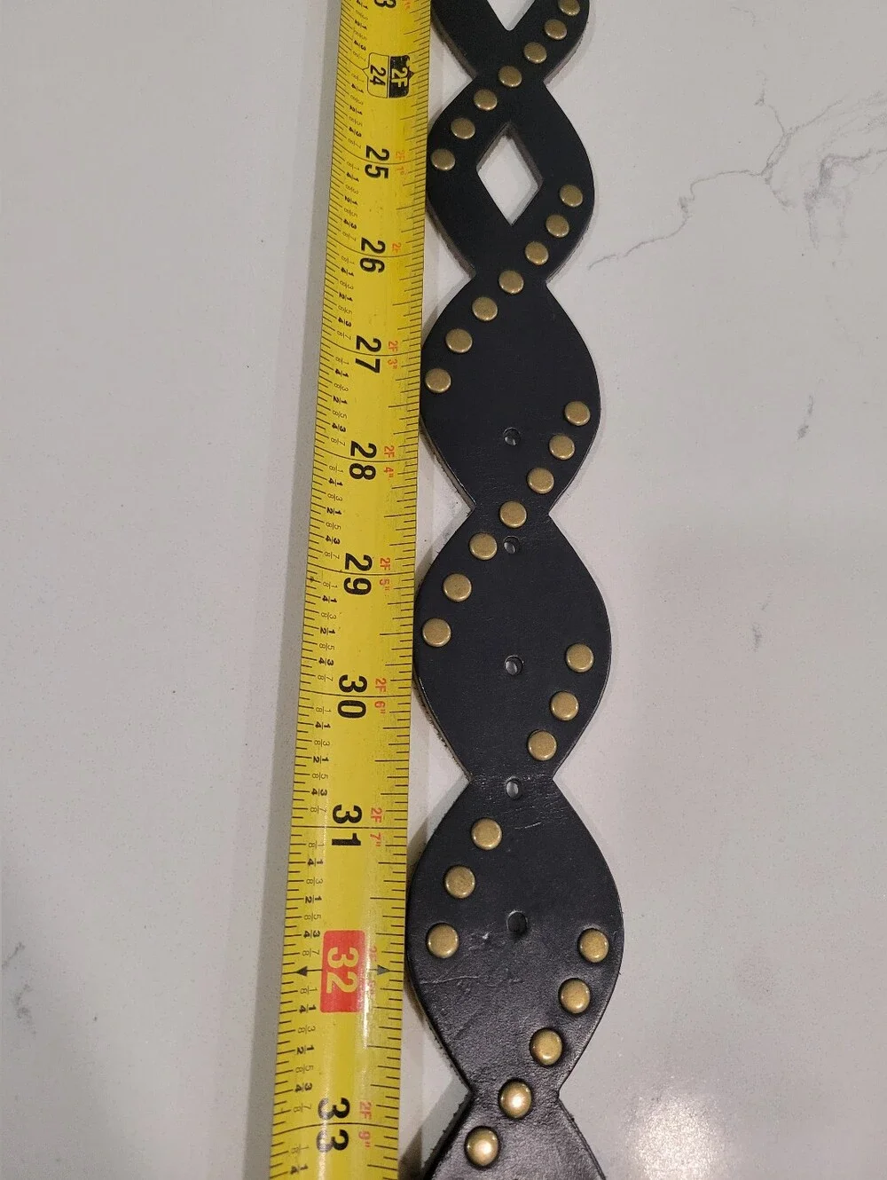 Bohemian Black Studded Leather Waist Belt With Patina Medallion Buckle S/M